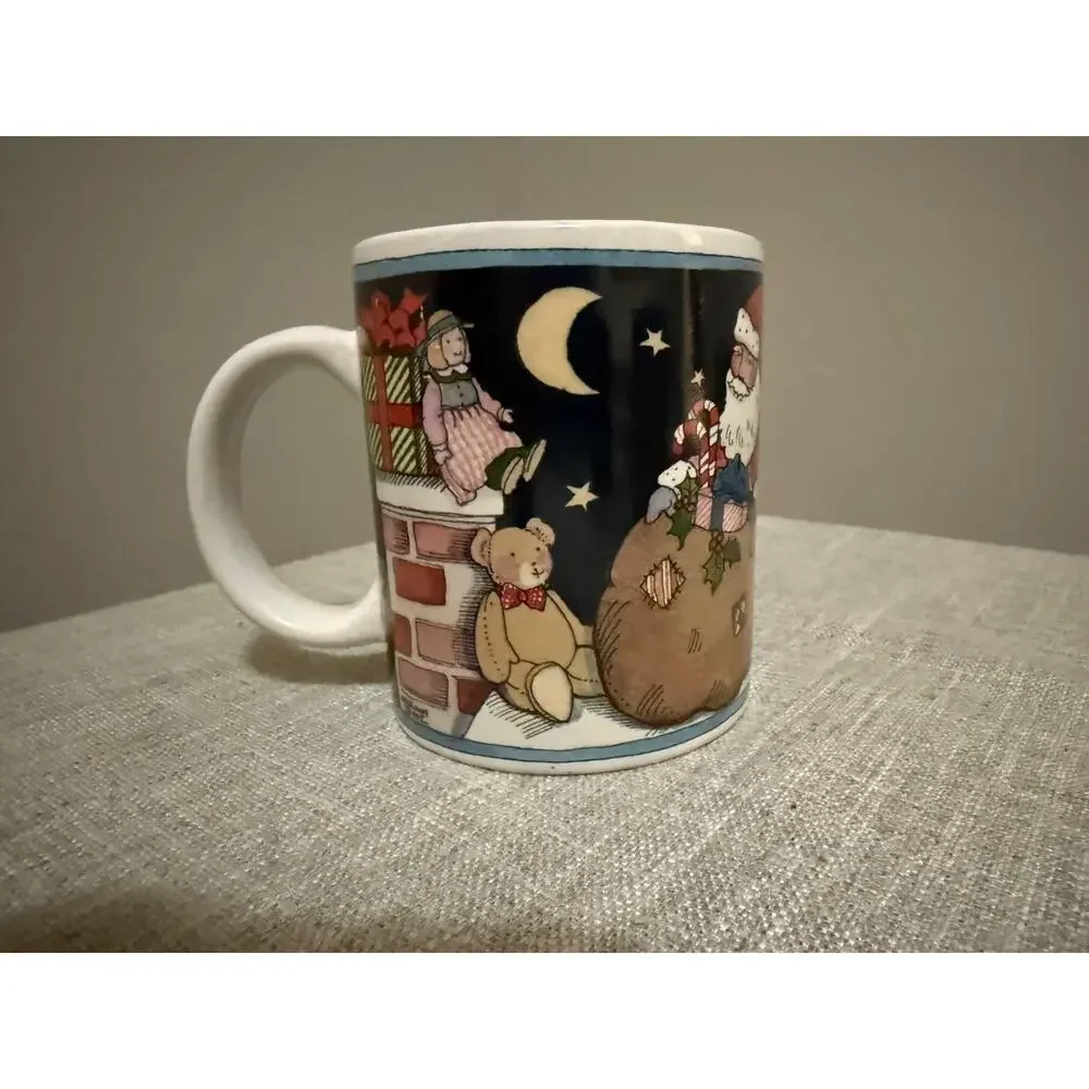 ❄️ Susan Winget Certified International Christmas Mugs Set of 4 Santa Sleigh 4”